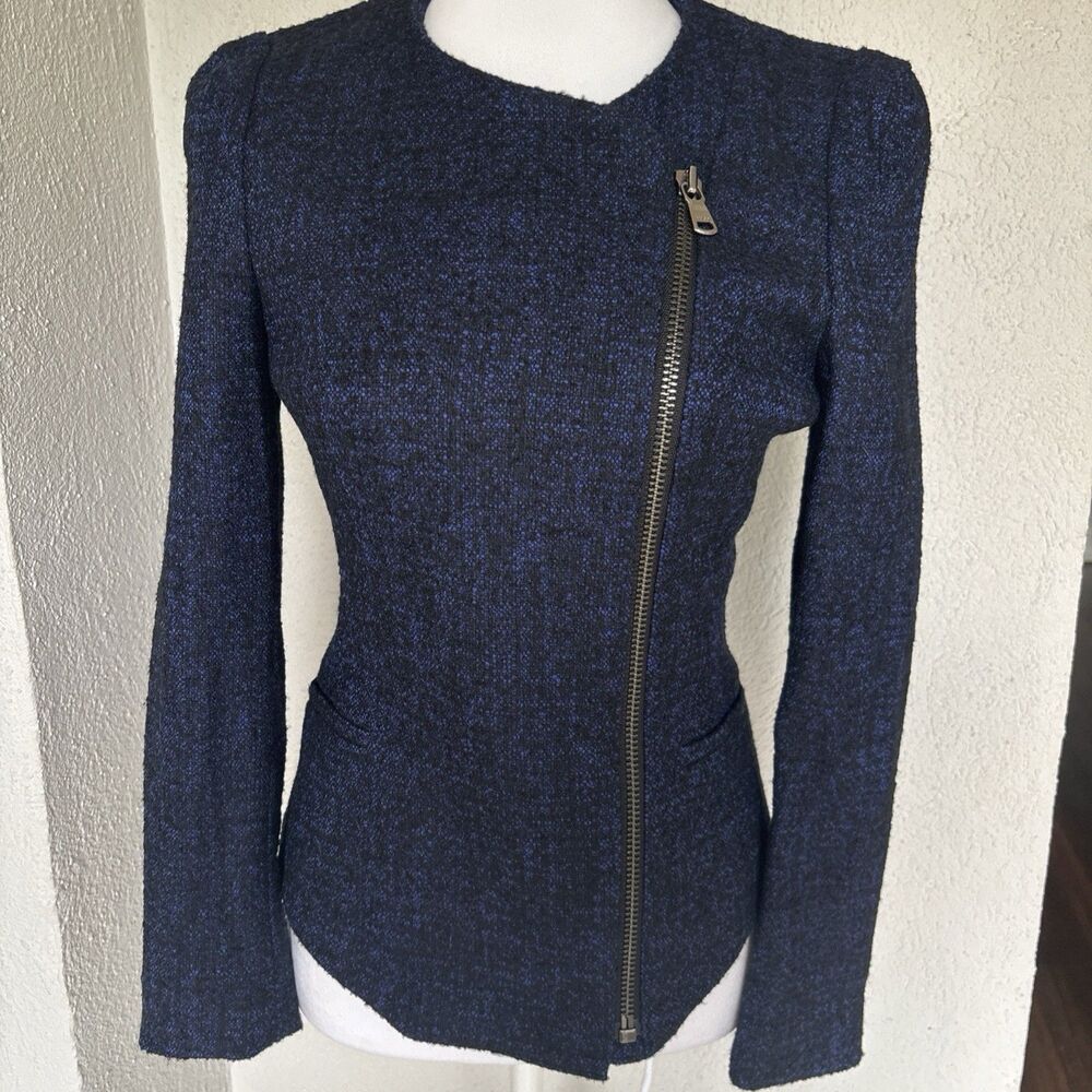 HUGO Hugo Boss Women’s Black And Blue Blazer with Off Center Zipper And Pockets